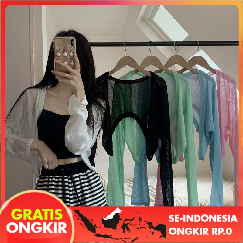 Cardigan Wanita 2022  Rajutan Cargan  Lengan Panjang Pelindung Matahari Top Wanita Kecil Hijau AC Ja