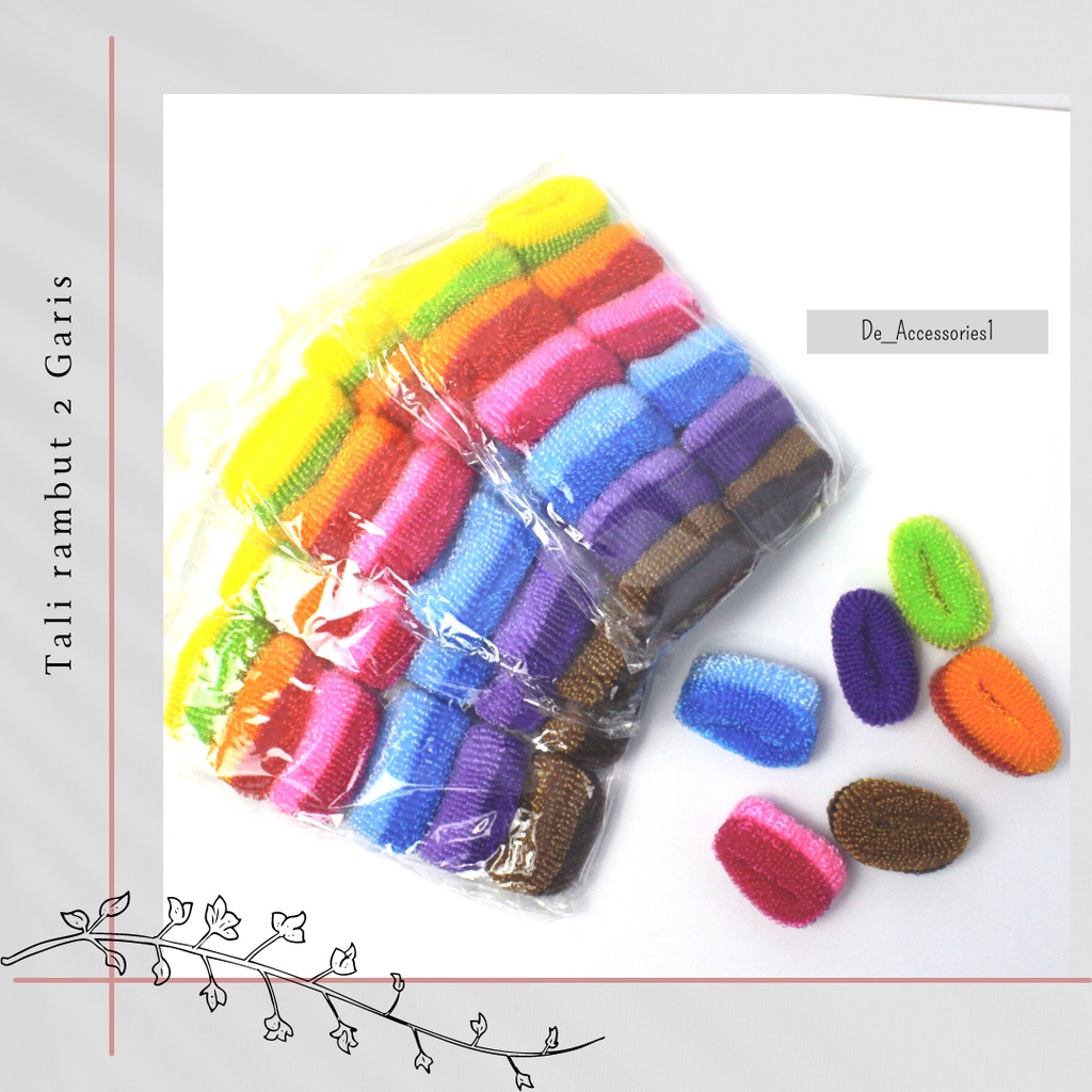 (ISI 12 PCS) Tali Rambut Garis / Ikat Rambut Garis / Tali Rambut 2 Garis