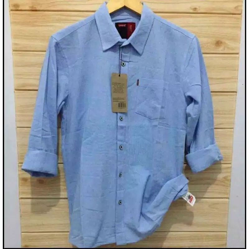 KEMEJA POLOS PRIA LENGAN PANJANG SOFT BLUE CASUAL