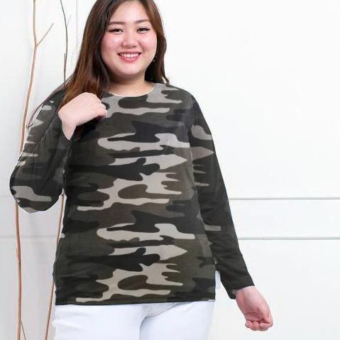 <Q-8&3✉> Kaos Loreng Army Jumbo Wanita Size fit to XXL murah