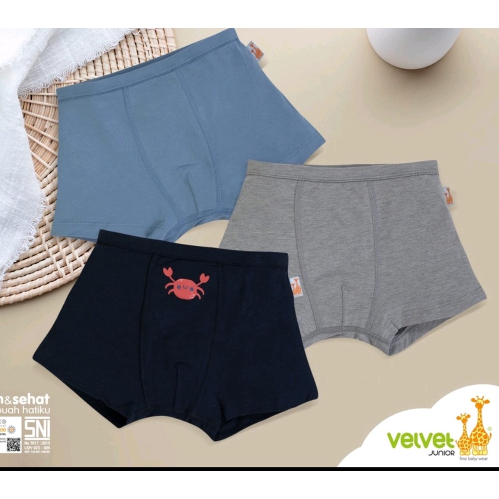 VELVET JUNIOR UNDERWEAR BOXER BRIEF BOY GIRL CELANA DALAM ANAK ISI 3 | CELANA DALAM ANAK PEREMPUAN | CELANA DALAM ANAK LAKI LAKI | CELANA BOXER ANAK