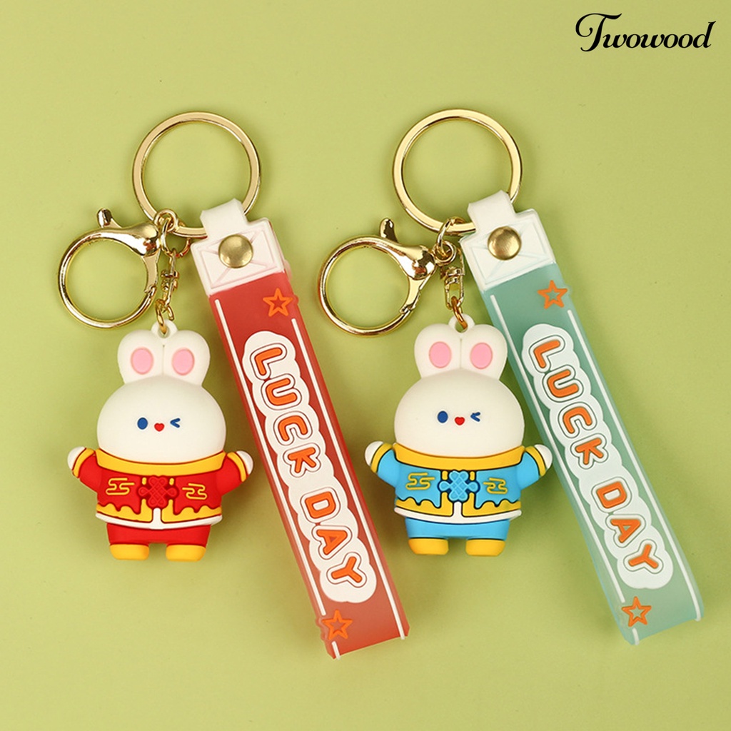 Twowood Rabbit Gantungan Kunci Serbaguna Bentuk Kartun Hewan Tiga Dimensi Warna-Warni Hias Hadiah Lucu Bunny Key Ring Mahasiswa Tas Sekolah Liontin Aksesori Busana