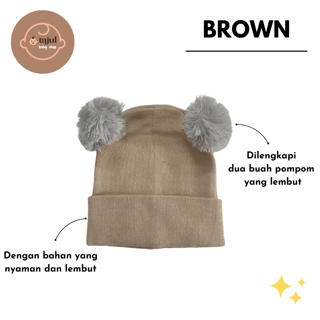 Kupluk Bayi-Anak Double Pompom | Kupluk Rajut Bayi | Kupluk Bayi