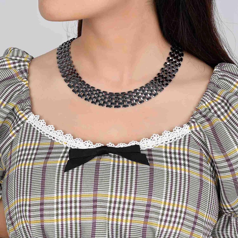 Fancyqube Punk Hip Hop Chunky Hollow Out Rantai Kalung Warna Silver Dikaitkan Chokers Lebar Kalung Untuk Wanita Statement Jewelry