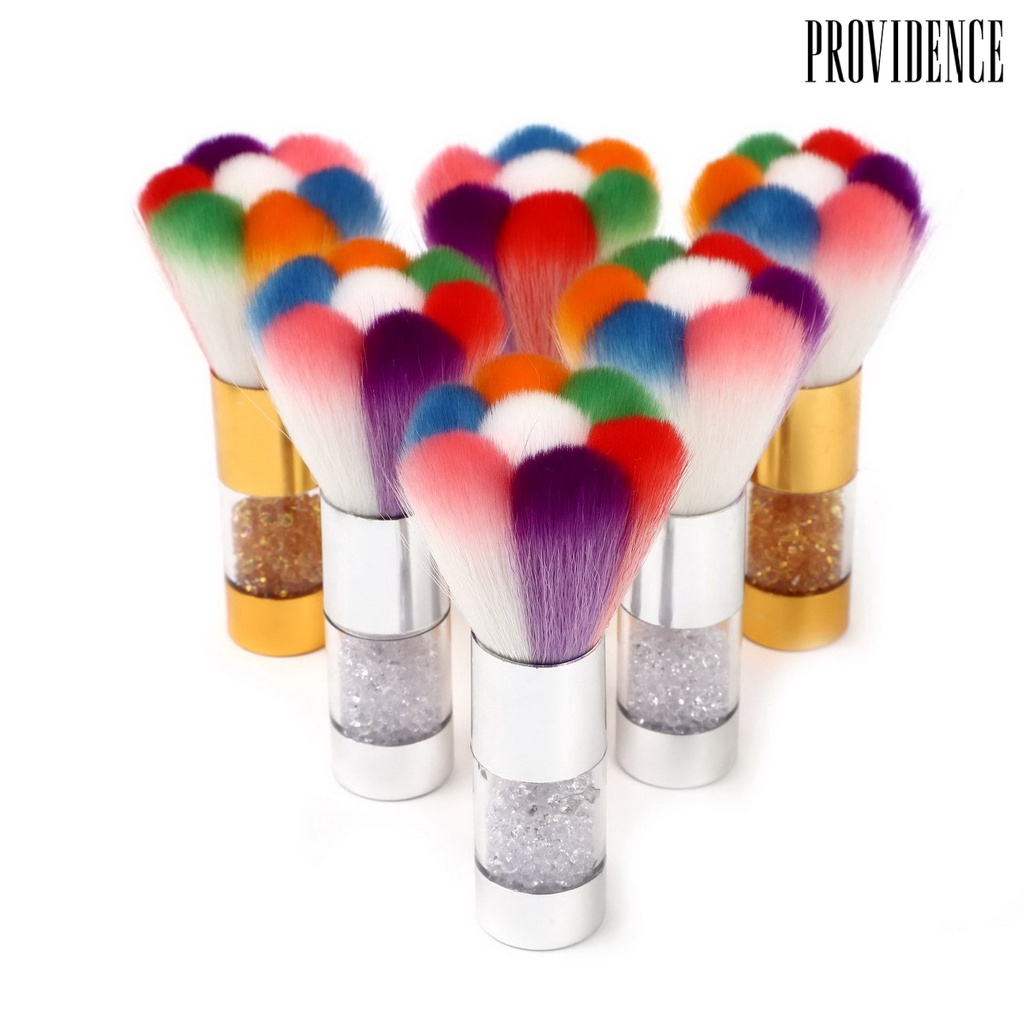 Providence Sikat Pembersih Kuku Bulu Lebat Gagang Berlian Imitasi Lembut Penghilang Debu Bebas Serat Pelangi Nail Brush Remover Cleaner Alat Salon Kuku