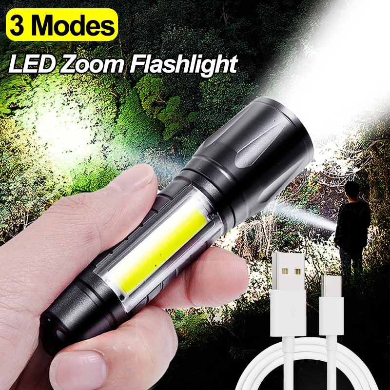 3mode Pencahayaan Senter Mini LED, 8lampu Sisi COB LED, Senter LED Zoom Portable Rechargeable, Lampu Flash LED Sangat Terang Untuk Camping Hiking Outdoor