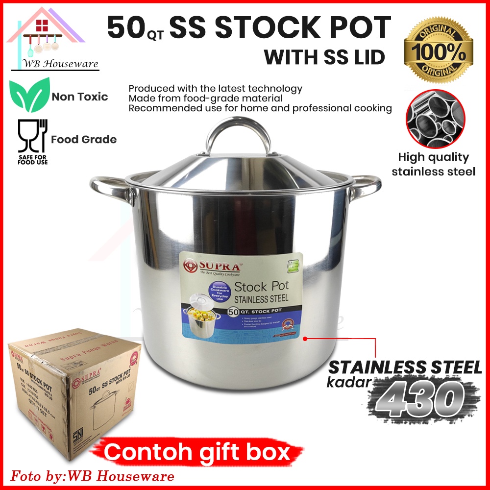 TERMURAH SUPRA stockpot 50qt 47Liter / panci tinggi jumbo stainless + tutup / panci rebus sayur /
