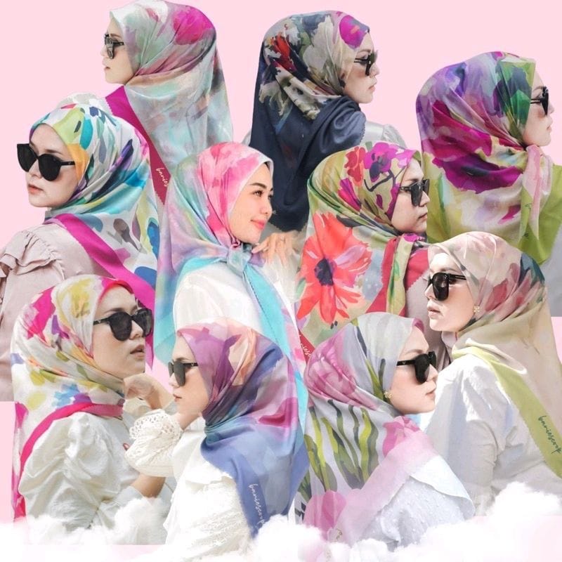 (Part 2) Hijab Segiempat Denay KW MyLady // Button Scarf // Voal lasercut Motif Bunga Abstrak