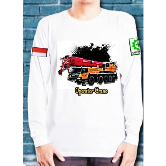 Baju kaos lengan panjang putih operator mobil crane Sanny 3d