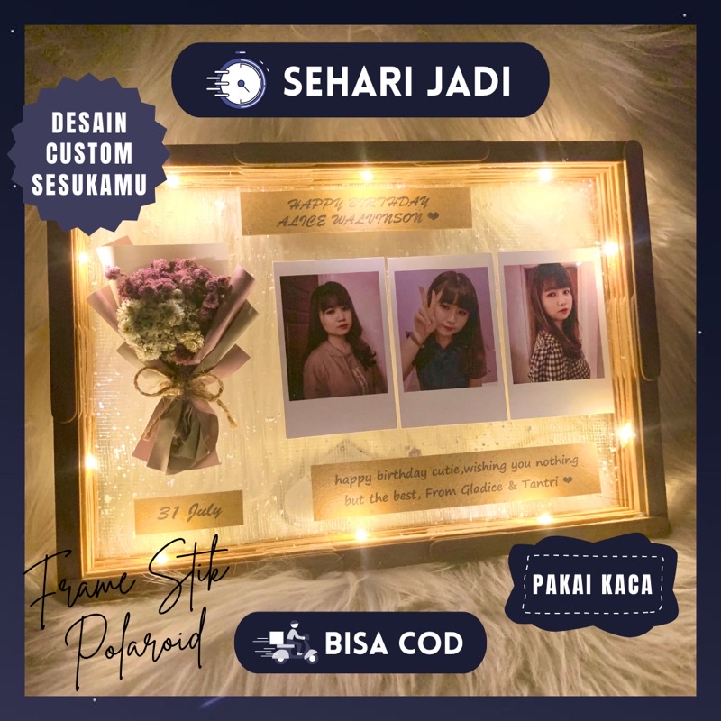 [Polaroid Flower pakai KACA] Kado ulang tahun cewek cowok | kado wisuda | kado anniversary | kado pernikahan | kado unik lucu | kado pacar | hadiah ulang tahun cewek | hadiah wisuda | hadiah valentine | hari ibu | giftbox | hampers | plakat | souvenir