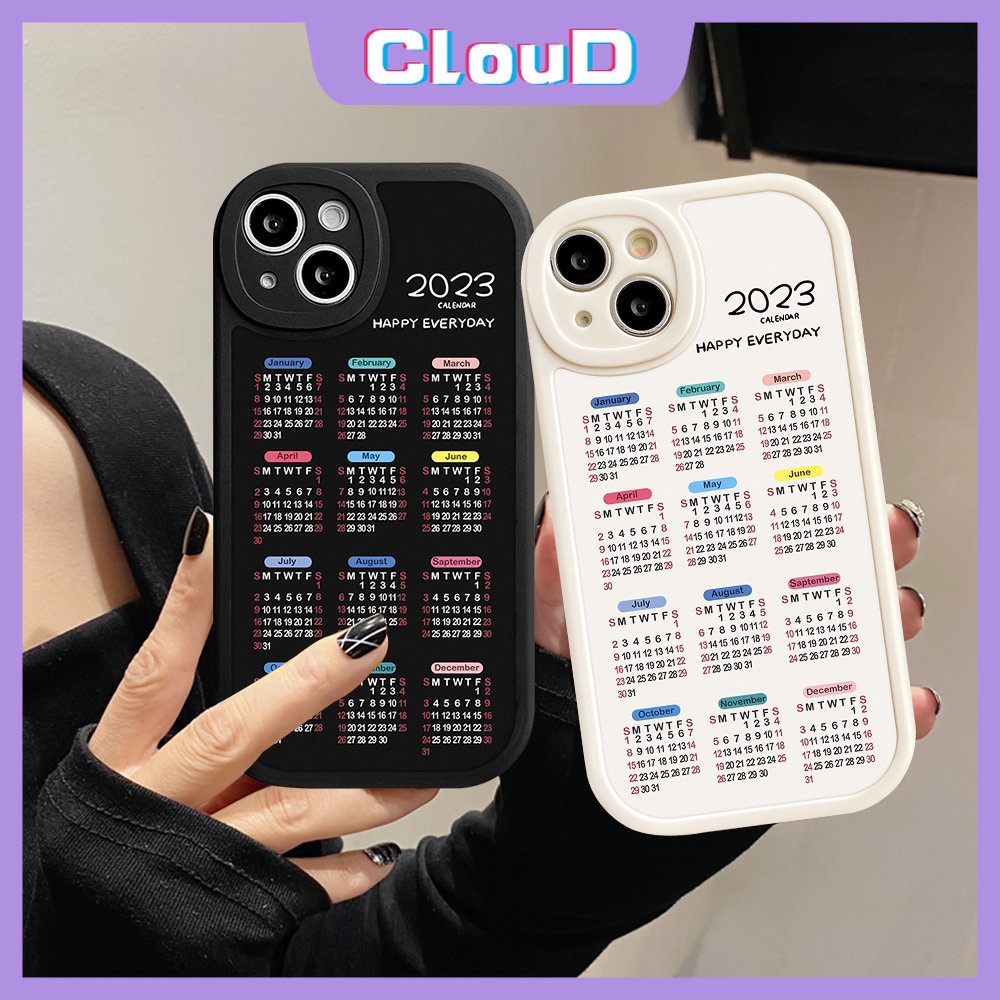 IPHONE Casing Ponsel Kalender Happy Everyday 2023kompatibel Untuk Iphone11 13 12 14 Pro Max7 8 Plus XR X XS Max 6 6s Plus Se2020 Shockproof Soft Tpu Couple Back Cover