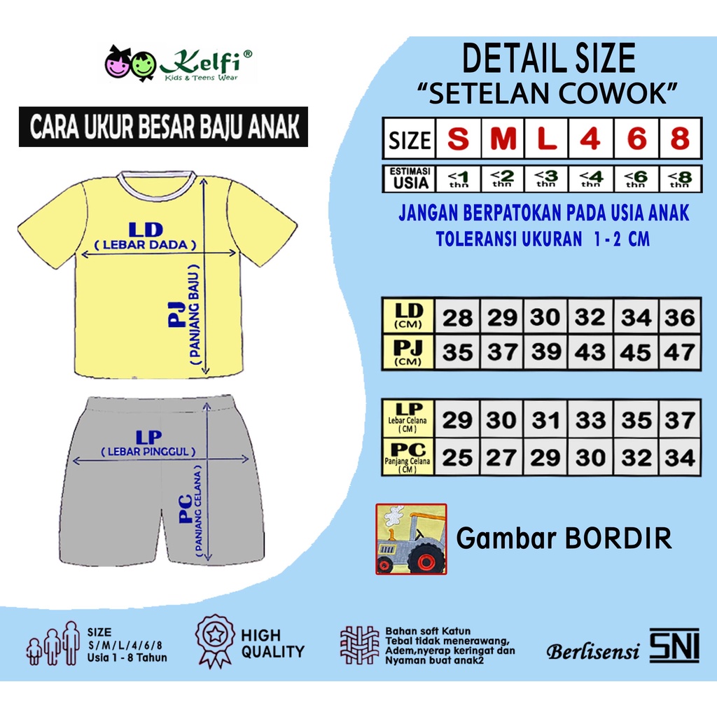 KELFI SETELAN ANAK BORDIR / SET BAJU ANAK UNISEX COWOK/CEWEK USIA 1- 8 TAHUN &quot;JUST UP EDITION&quot;