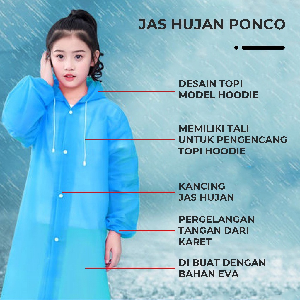 Mantel Hujan Anak Jas Hujan Polos Tebal Transparan Raincoat Anak Model Ponco Universal Laki Laki Perempuan Baju Pelindung Penutup Badan Anak Saat Hujan Di Perjalanan Jas Ujan Korea | GROSIRXPRESS