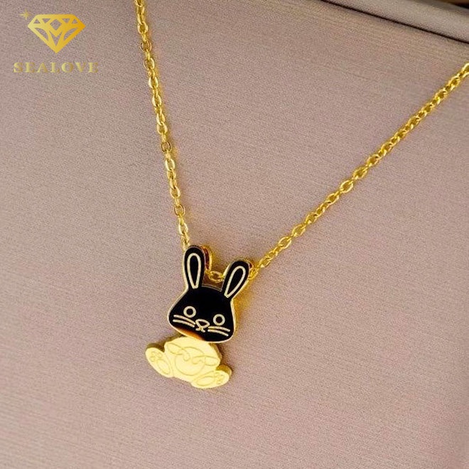 Kalung titanium wanita Anti Karat lucu ayunan kelinci perhiasan premium sederhana