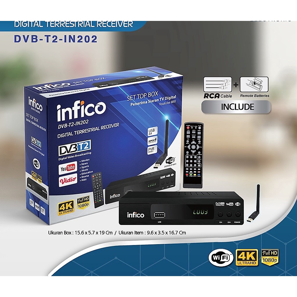 INFICO Set Top Box Full HD untuk Semua Jenis TV FREE REMOT + WIFI DONGLE / STB TV Digital Tabung / Alat Penerima Siaran TV