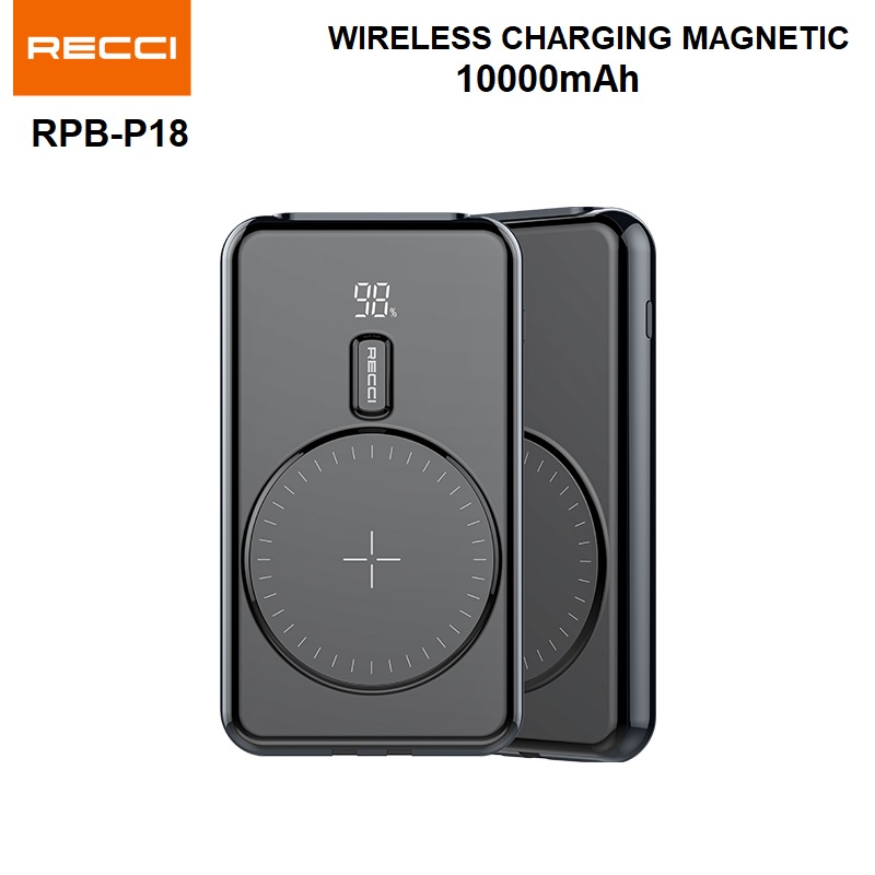 RECCI RPB-P18 10000mAh Powerbank - PD 20W and Wireless Charging 15W - Powerbank Terbaru dari RECCI dengan 15W Wireless Charge
