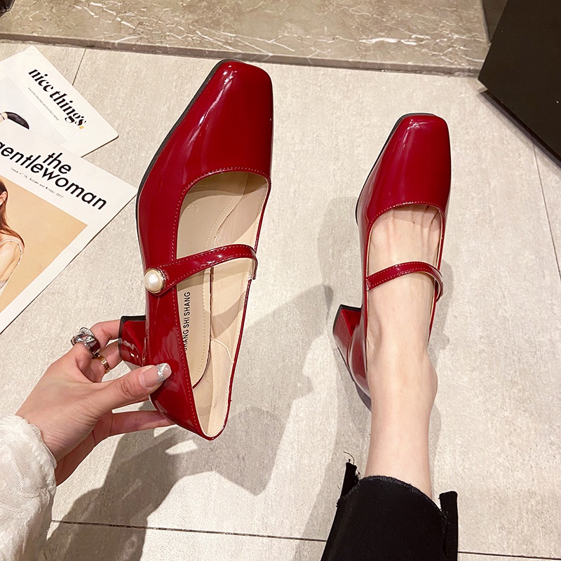 Sepatu Kerja Permpuan Glossy Import Sepatu Wanita Heels 5cm Pantofel Vintage Korean Style SK-032