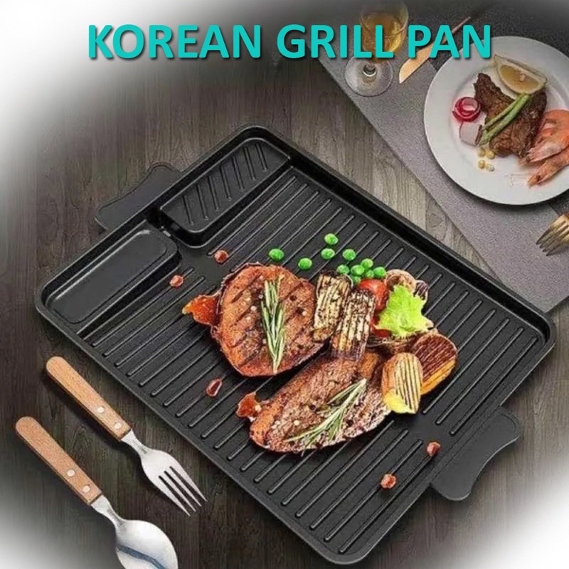 Yakiniku Korean Grill Pan Alat Masak Barbeque BBQ Pesta Tahun Baru Panggangan Daging Anti Lengket Praktis