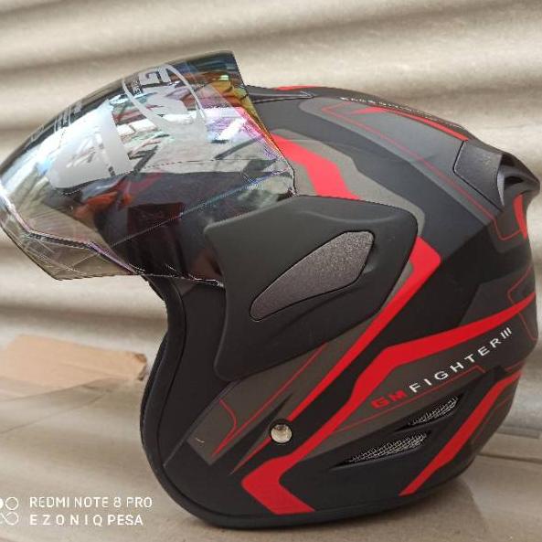 Diskon Ngetrends Helm GM FIGHTER MOTIF GV2 BLACK RED DOFF