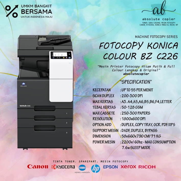 MESIN FOTOCOPY KONIKA KONICA MINOLTA WARNA C226/C-226 COLOUR ORIGINAL