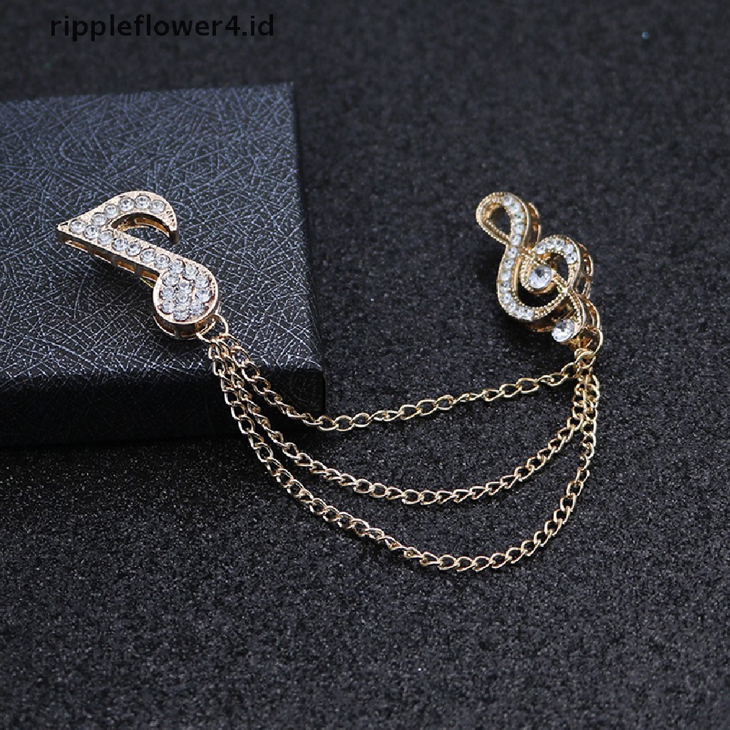 {rippleflower4.id} Kristal Rumbai Rantai Musik Catatan Bros Kerah Pin Unisex Lencana Bros Perhiasan~