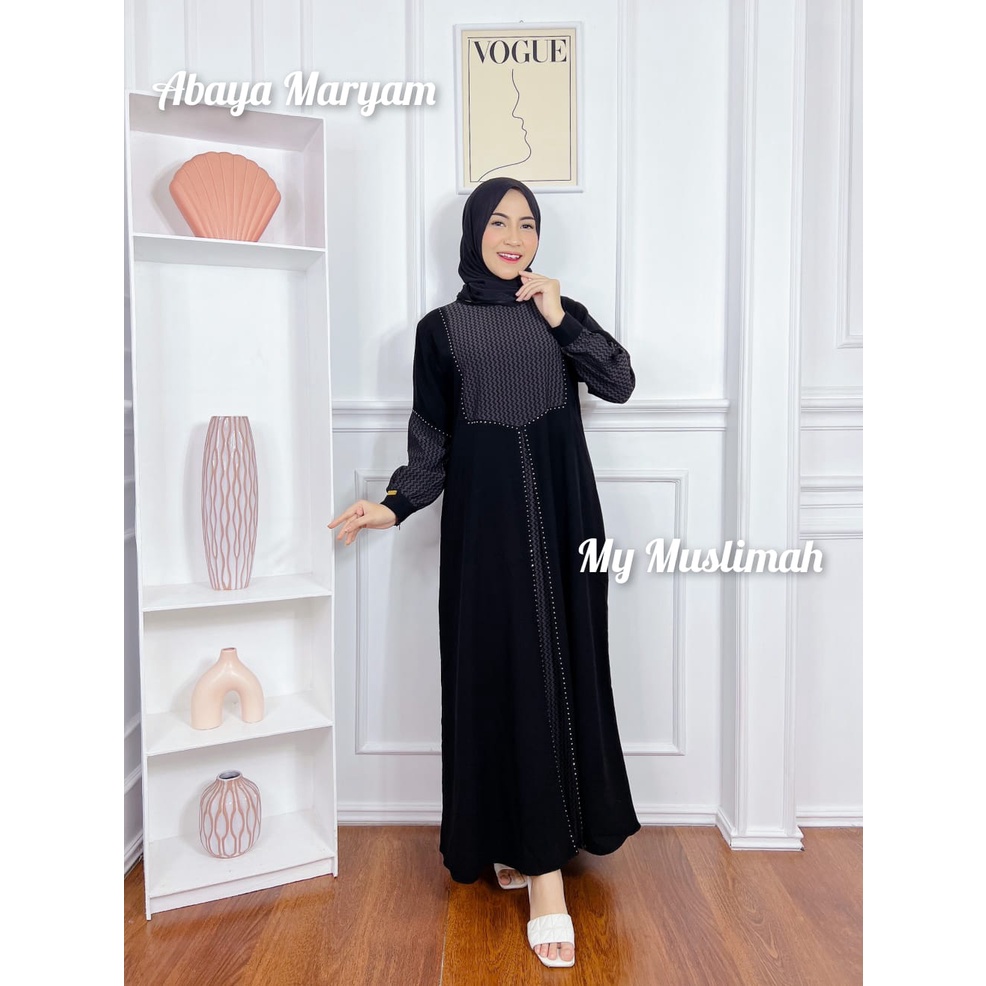 Abaya terbaru my muslimah gamis dubai madinah bahira jetblack super mix ceruty tabur swarovski