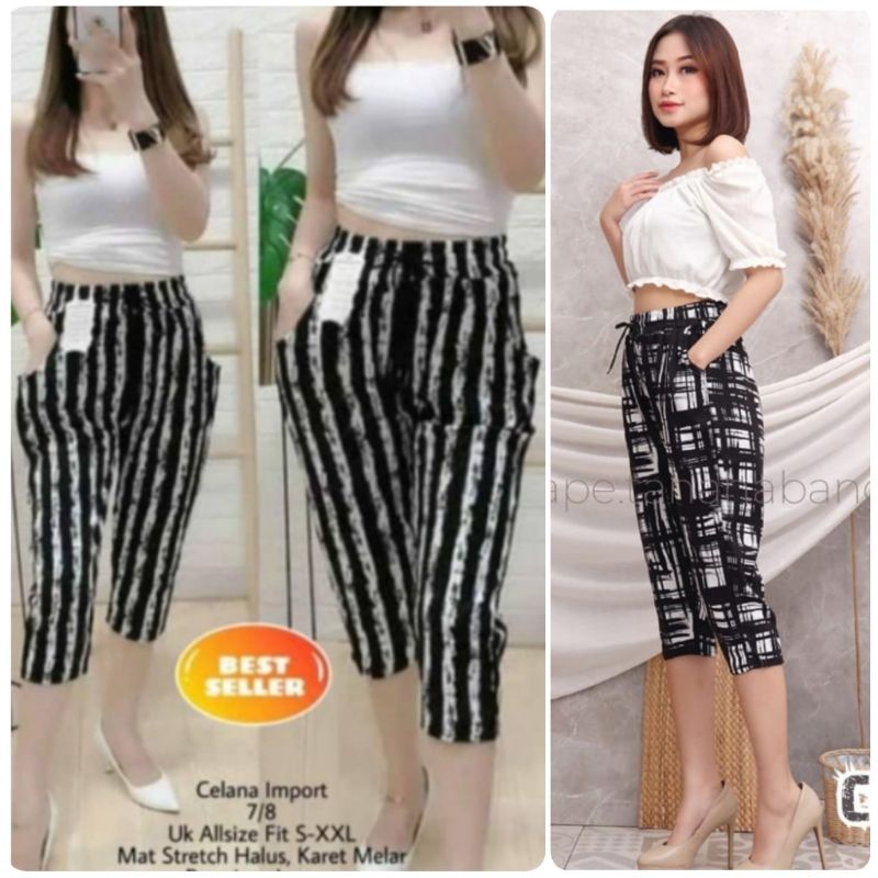 CELANA BASIC KAOS IMPOR PENDEK SELUTUT 7/8 /CELANA FASHION WANITA