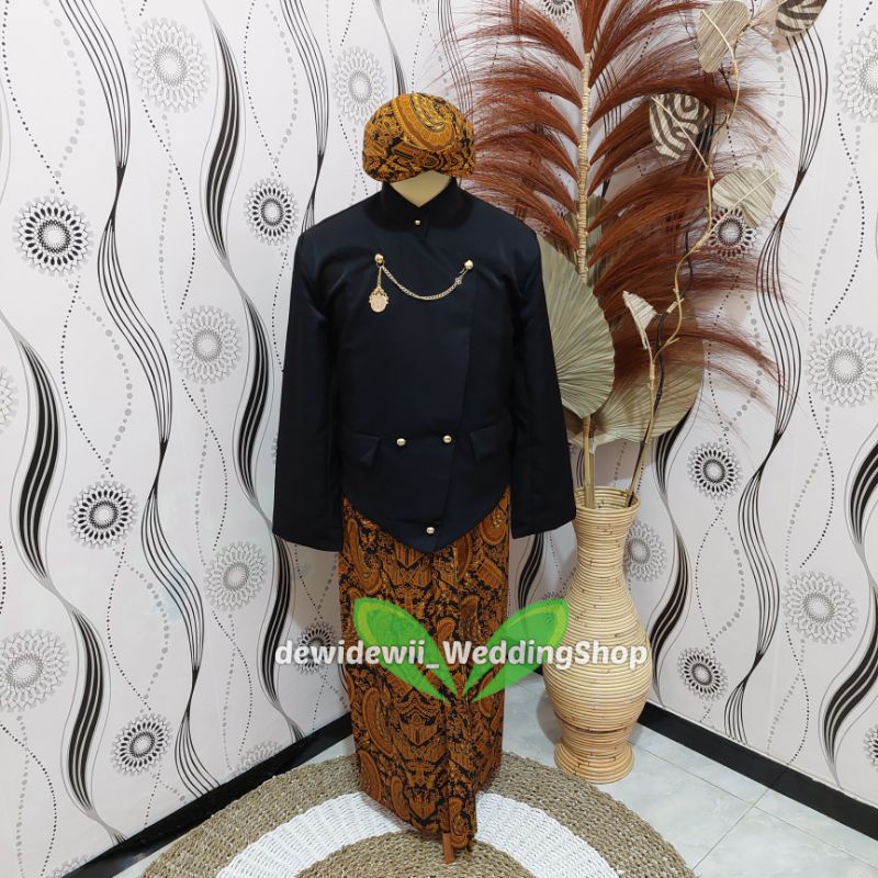 [Full Set] Baju Adat Jawa Cowok / Baju Manggolo / Baju Pagar Bagus | Nuansa Solo Hitam