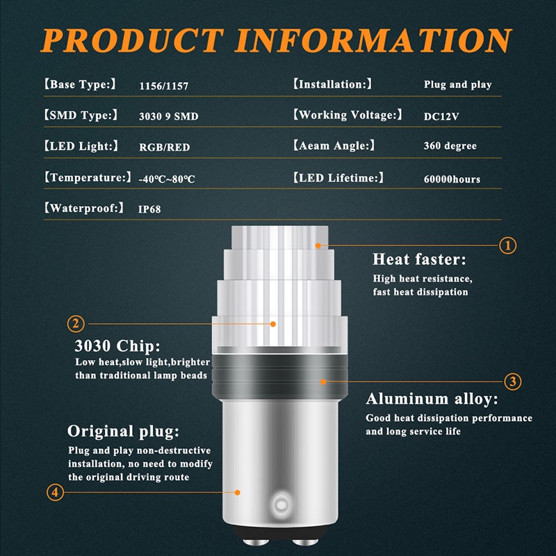 Belakang Sepeda Motor Lampu Rem Flash RGB 9 LED 1157 BAY15D Mobil Mengubah Lampu 1156 BA15S 12V