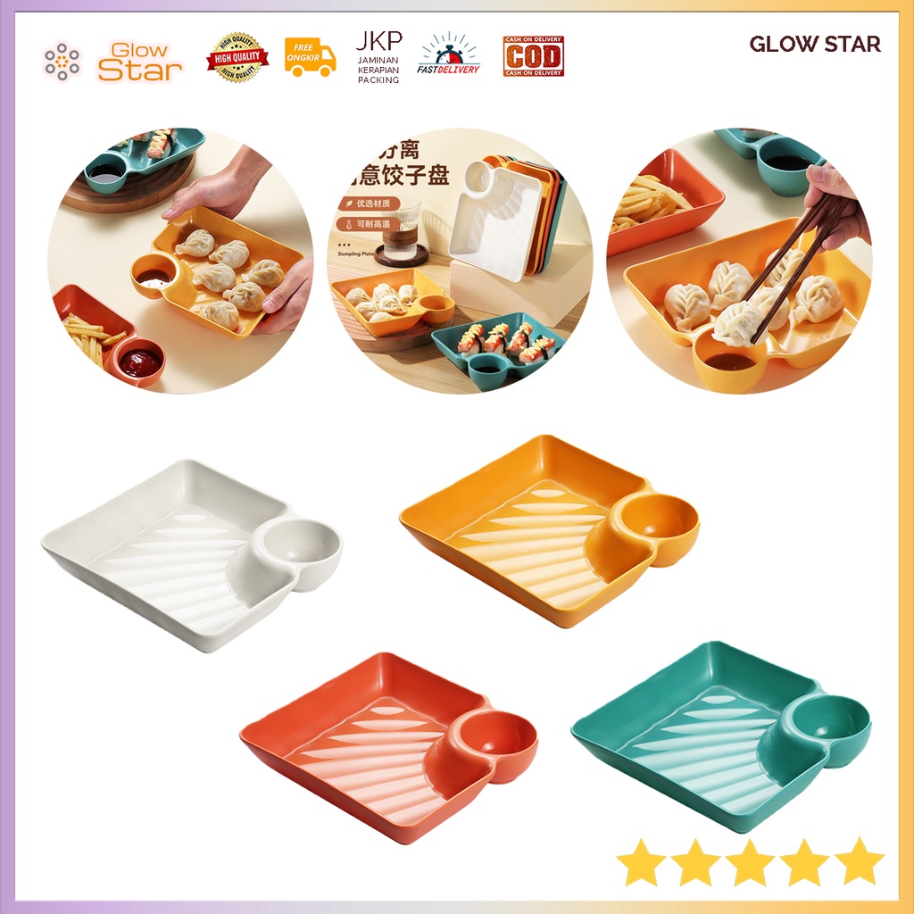 Piring plate suki saji 18.3 cm Dengan wadah saus plastik kotak piring bahan bumbu masak, piring buah salad BPA Free Jerami Gandum / Wheat Straw Plastic Plate Multifungsi ceper Kentang Siomay Gorengan, piring cemilan Cafe Tebal BPA Free