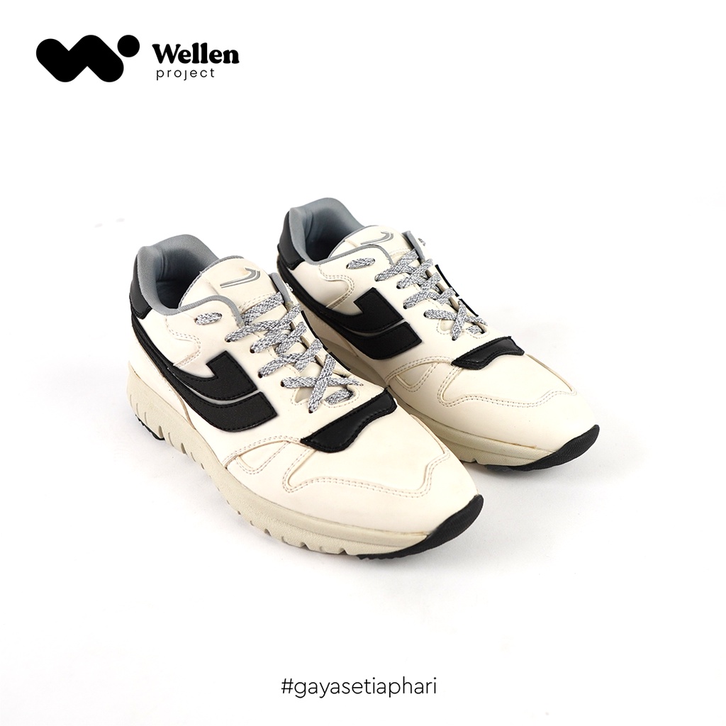 WELLEN PROJECT Sepatu Johnson Neutron White Black / Sneakers Pria Kasual Hitam Putih