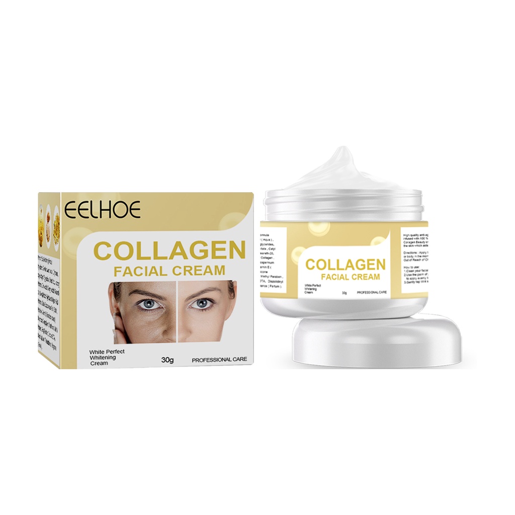 EELHOE Collagen Face Cream 30GR - Krim Pelembab Anti penuaan Krim Kerutan Memutihkan dan Mencerahkan