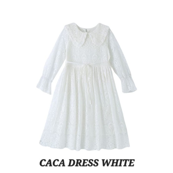 Promo Caca Dress White Gaun Putih Anak Cewek Dres Midi Komuni Korea Import