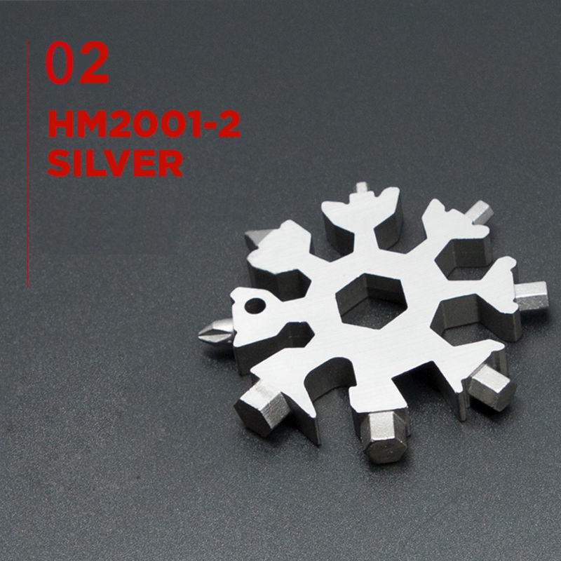 18 In 1 Gantungan Kunci Obeng Kunci Pas Multifungsi Bentuk Snowflake Bahan Stainless Steel