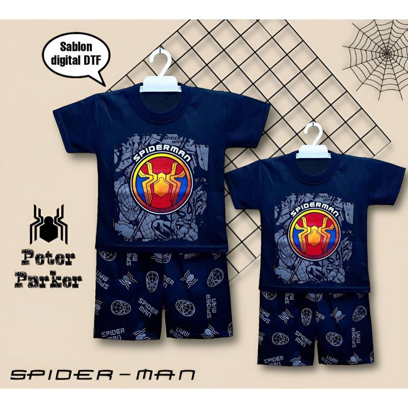 SETELAN ANAK SABLONAN DTF SUPERHERO BATMAN SUPERMAN DAN SPIDERMAN USIA 1-10THN TOPENG DI JUAL TERPISAH