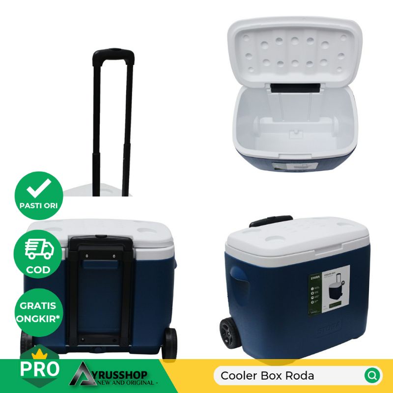 Roller Cooler Box Kotak Pendingin Makanan Minuman dengan Troli Roda/Stora/Ice Box Trolley/28L/38L/48