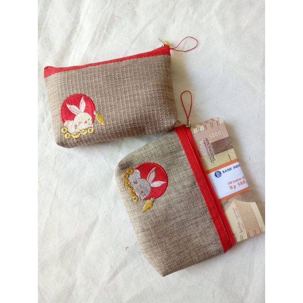 

Dompet pouch kantong imlek cny bahan kain kanvas coklat lucu unik antimainstream dan bagus