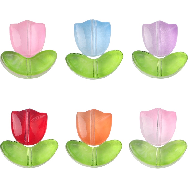 10set Manik-Manik Bunga Tulip Kaca Buatan Tangan Multicolor Manik-Manik Longgar Untuk Anting Gelang Kalung DIY Perhiasan Craft Making