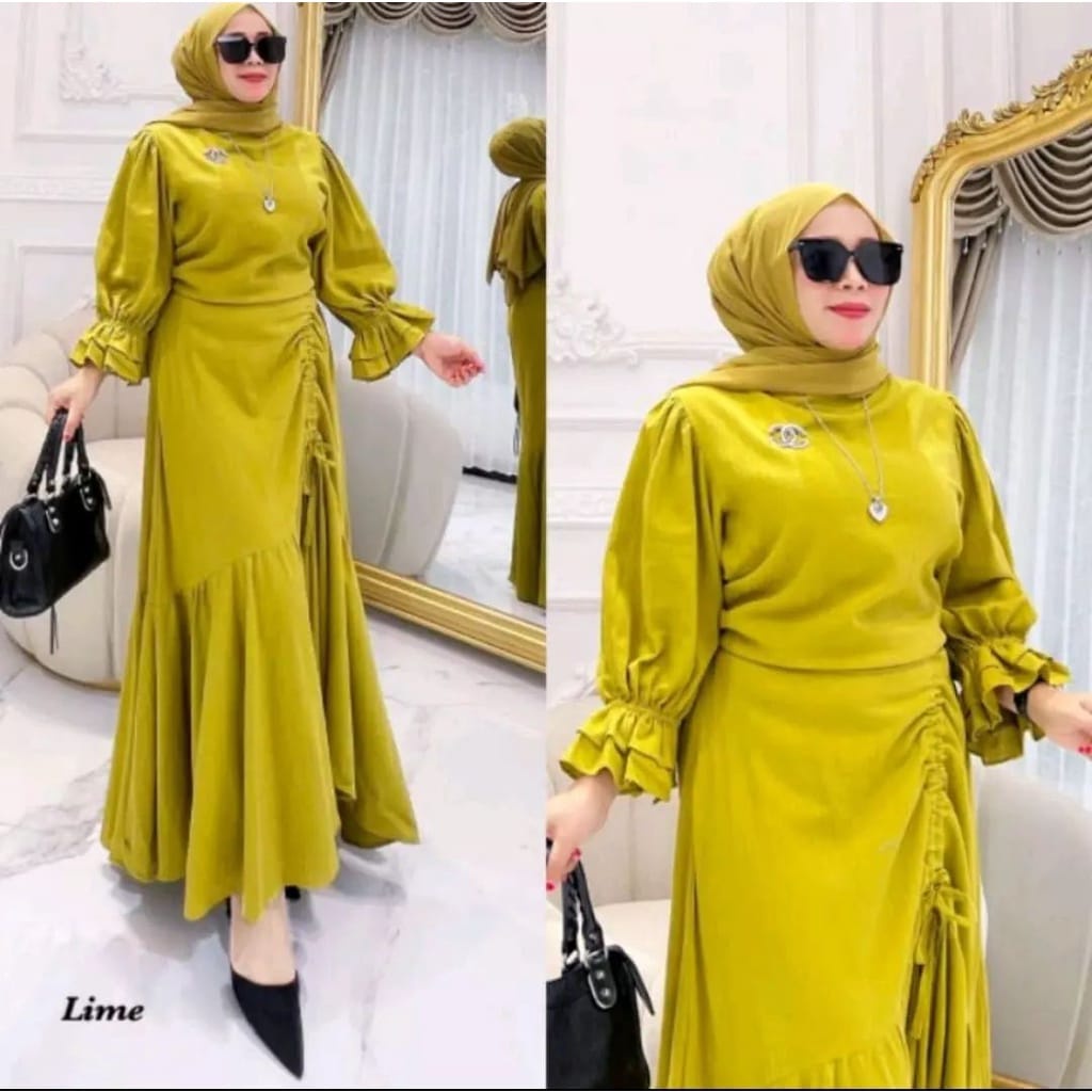 Baju Setelan Wanita Kekinian Fashion Muslim Diana Set Rok Panjang Setelan Jumbo One Set Crinkle Pakaian Remaja