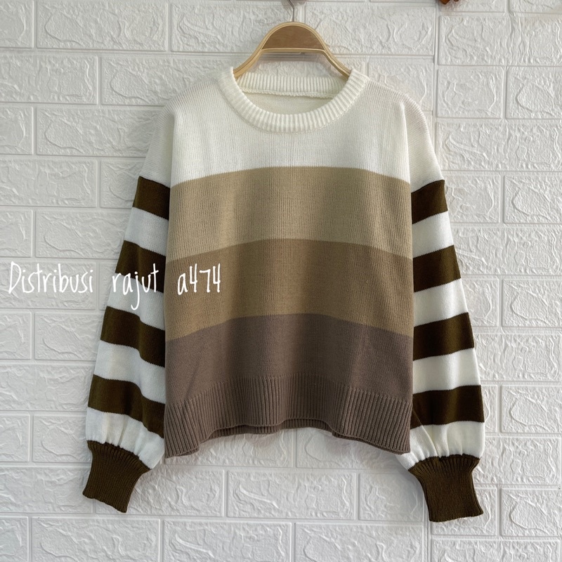 MELINDA SWEATER RAJUT STIRIPE BLASTER ATASAN WANITA LENGAN PANJANG