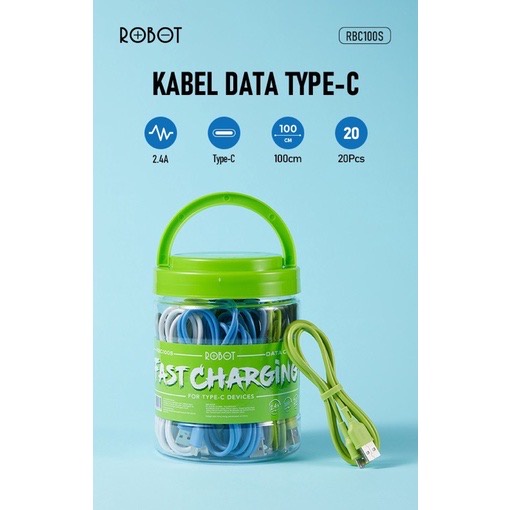 Kabel Data Type C ROBOT RBC100S 1M Data Cable 2,4A Original - Garansi Resmi 1 Tahun