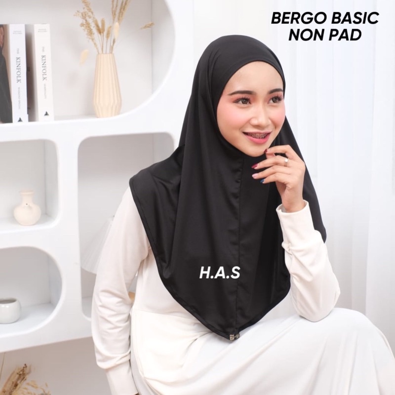 non pad Bergo BASIC non pat tanpa pet hijab olahraga jilbab sport menutup dada jersey super premium adem siria