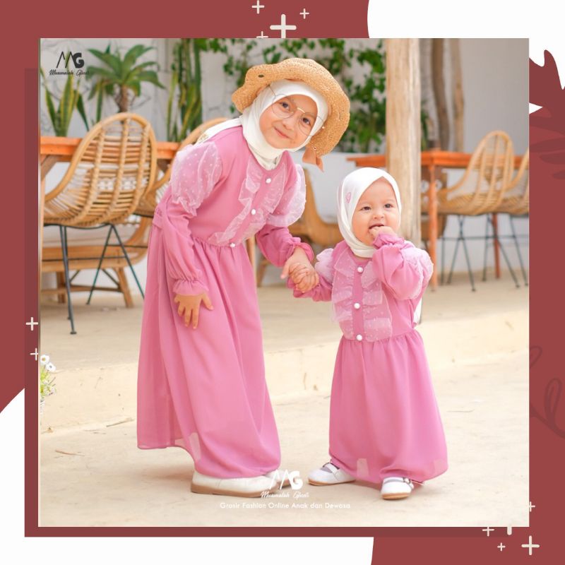 Ruby pompom Gamis Pesta Ultah Ceruty Full Furing