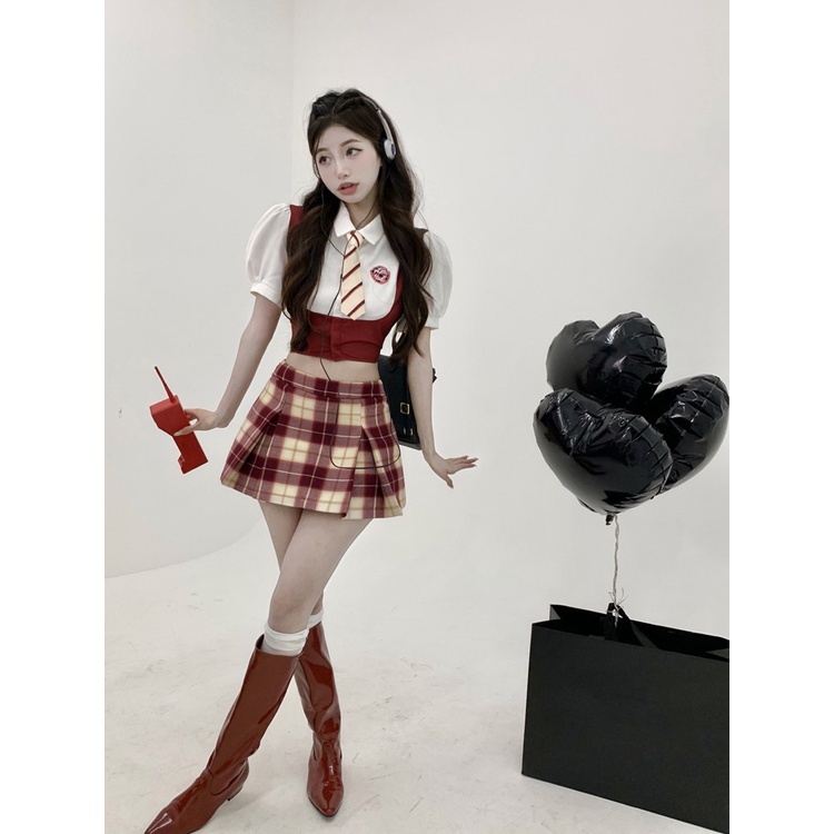 ◄♠⊙Suhao College Palsu Dua Potong Lengan Pendek Kemeja Wanita Musim Panas Splicing Slim Putih Kemeja Pendek Rasa desain Niche Top