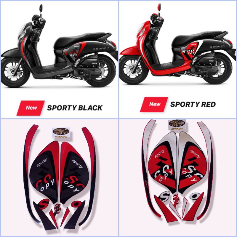 STIKER STRIPING HONDA SCOOPY SPORTY 2022 HITAM MERAH