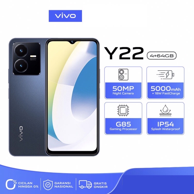 Vivo Y22 | 4GB+64GB - 6GB+128GB | Helio G85 | 50MP Dual Camera | 6.55&quot; IPS LCD | IP5X | IP4X | Li-Po 5000mAh Garansi Resmi Vivo 1 Tahun