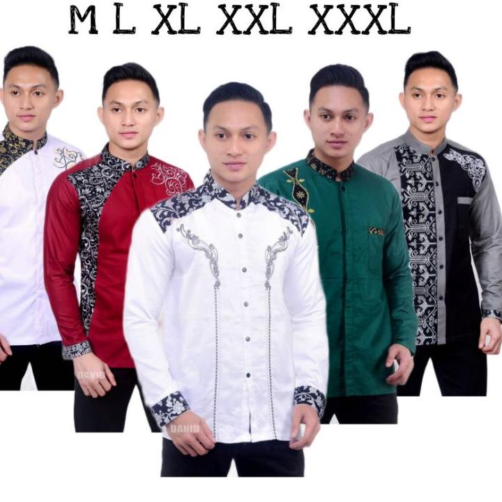 Dijamin Ori>/ Baju Koko Pria Bordir Batik Lengan Panjang Ukuran Jumbo Dewasa XXL XXXL