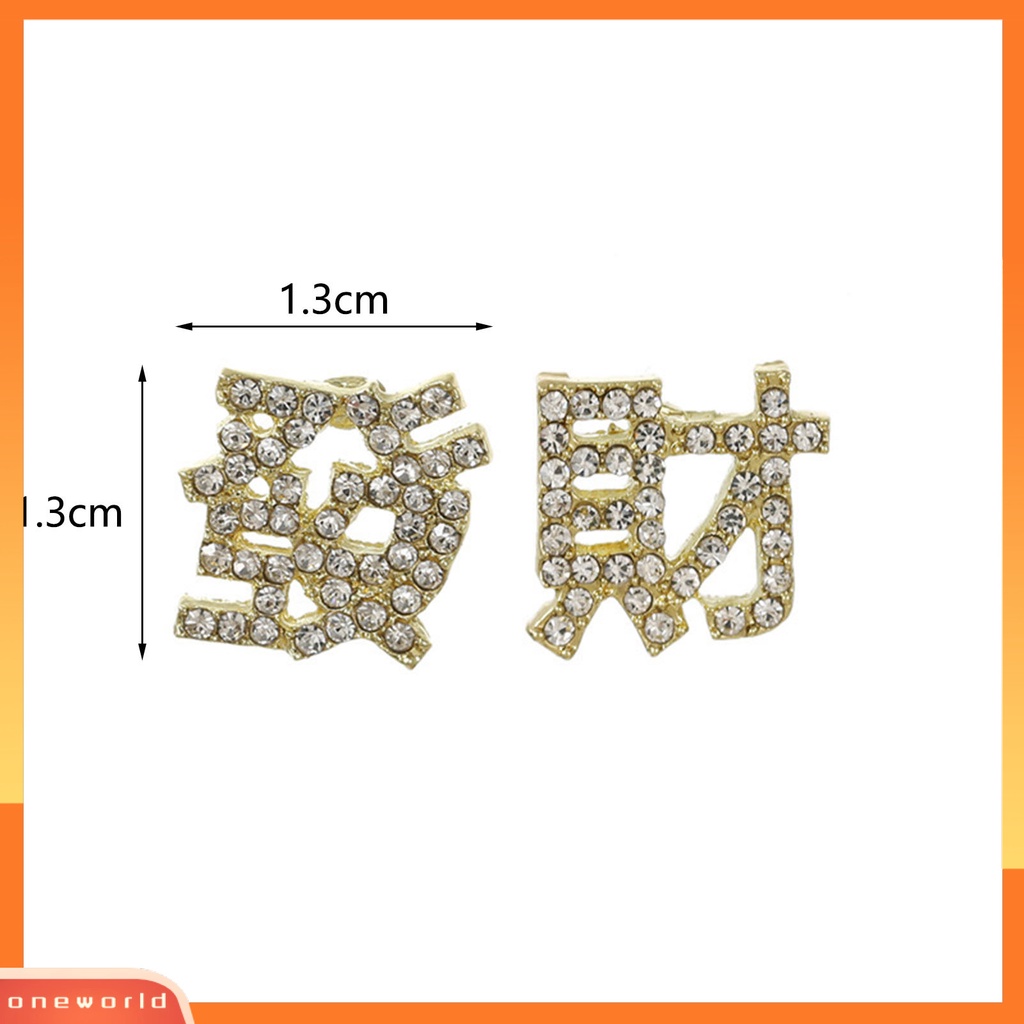 [WONE] 1pasang Ear Studs Dengan Berlian Imitasi Fashion Karakter Cina Bentuk Wanita Anting Untuk Pakaian Sehari-Hari