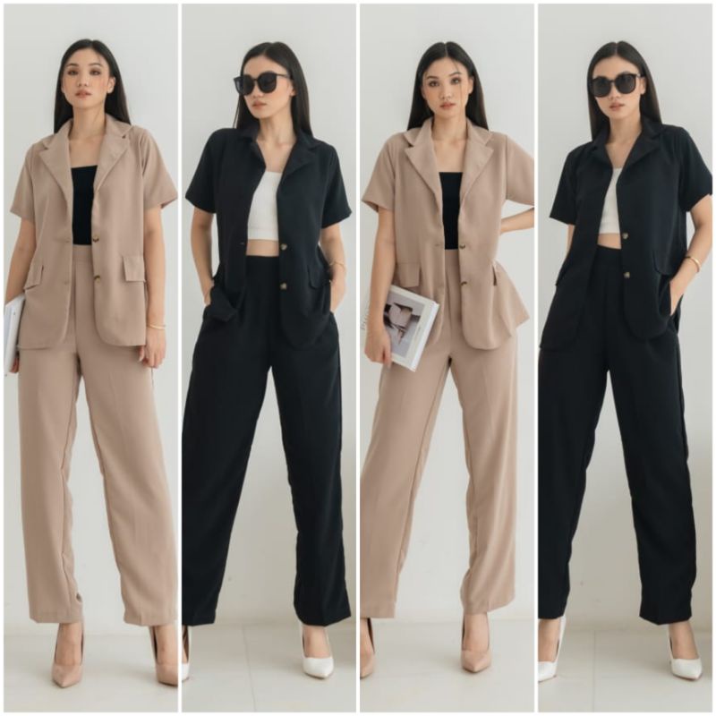 ❣️ SPECIAL PRICE ♡ PREMIUM ♡ REAL PIC! AURORA 2 IN 1 OFFICE SET BUTTON BLAZER WITH LONG PANTS / SETELAN BLAZER &amp; CELANA PANJANG  ( TANPA INNER )
