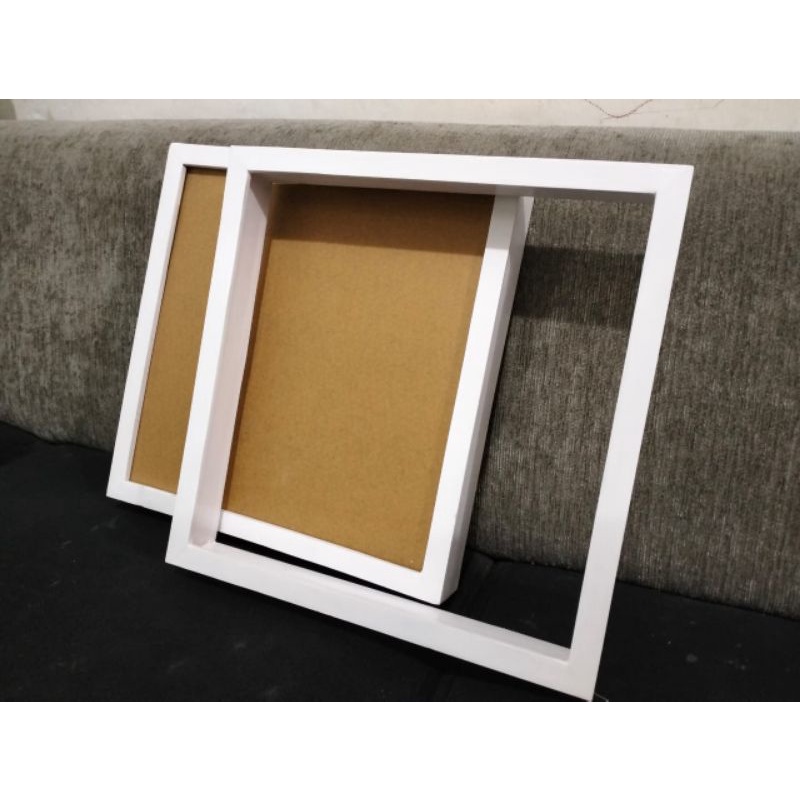 Pigura / Frame / Bingkai Kayu 3d Ukuran 30x30cm + kaca akrilik WARNA PUTIH